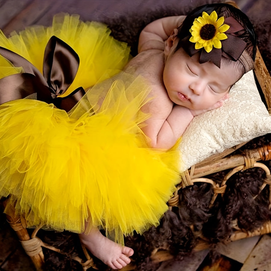 2pcs Newborn Baby Sunflower Tutu Bow Skirt Toddler Baby Girls Costume
