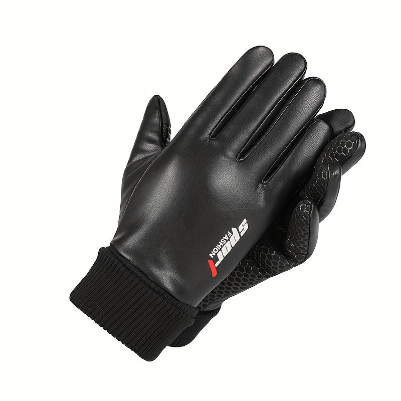 Waterproof PU Leather Cycling Gloves Winter Warm Sports Gloves