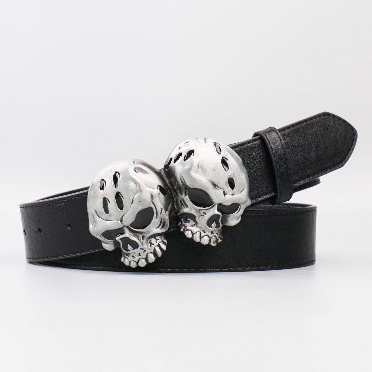 Men's Double Skulls PU Leather Belt