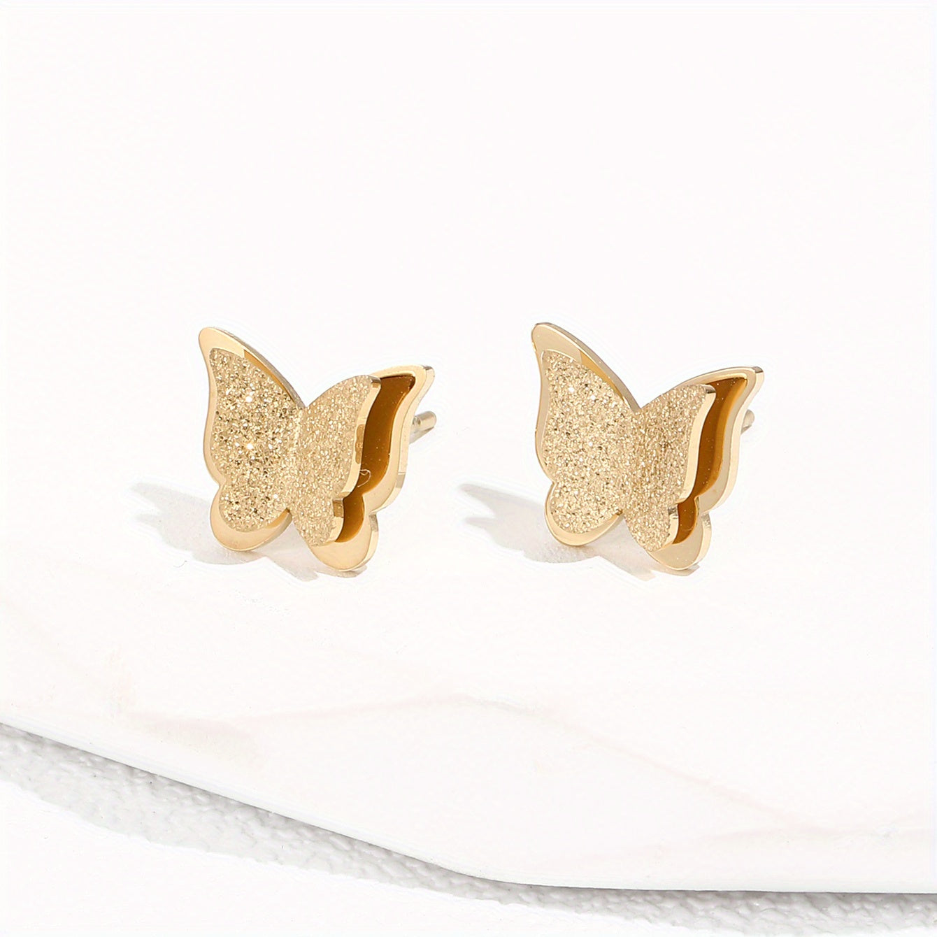 Double Layer Butterfly Stud Earrings Stainless Steel 14K Plated Casual Jewelry