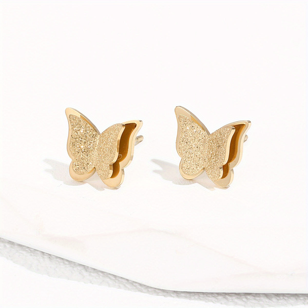 Double Layer Butterfly Stud Earrings Stainless Steel 14K Plated Casual Jewelry