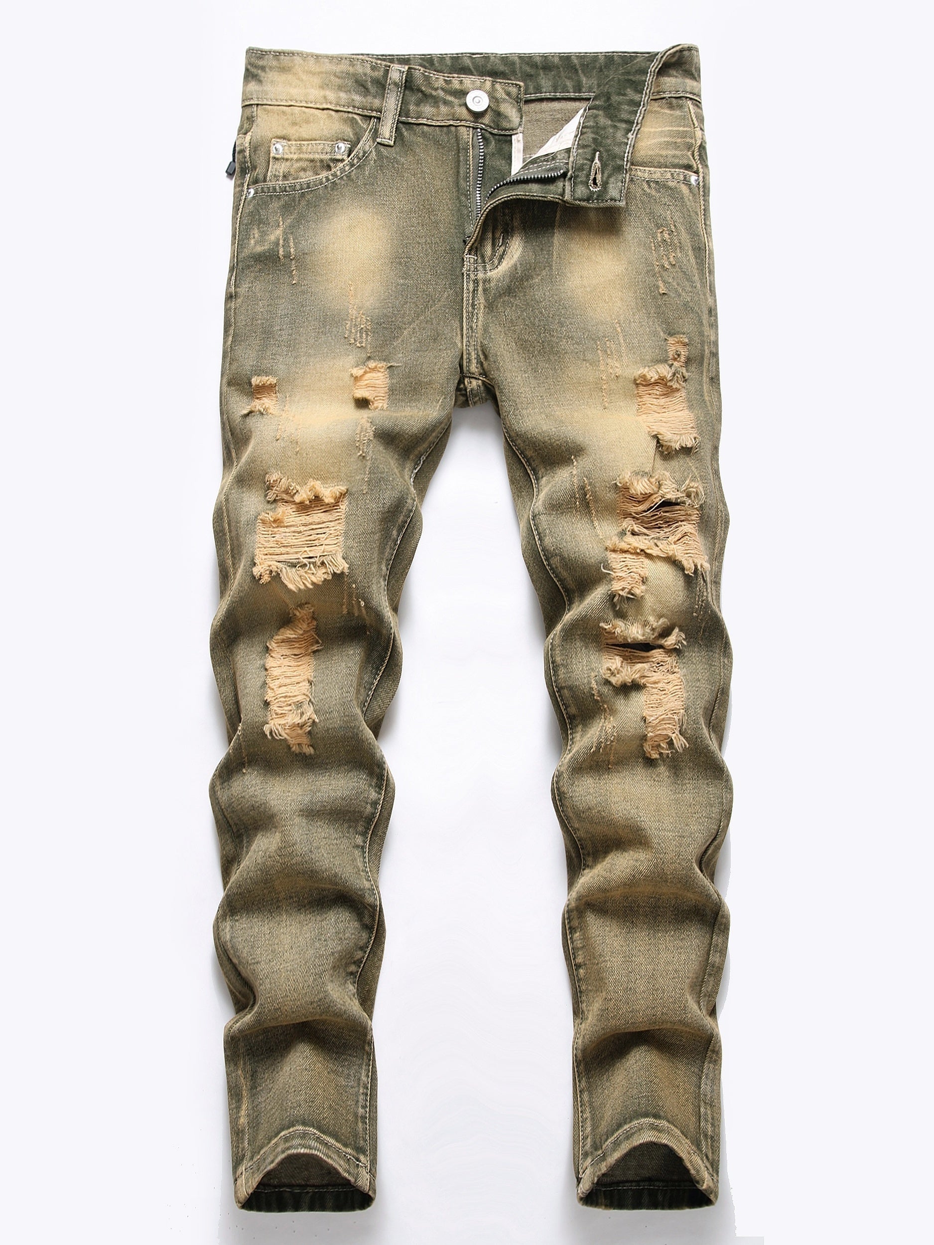 Boys Ripped Jeans Slim Fit Washed Denim Pants Kids Clothing