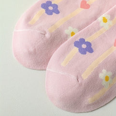 5 Pairs Floral & Heart Print Socks Lightweight Low Cut Ankle Socks Women's