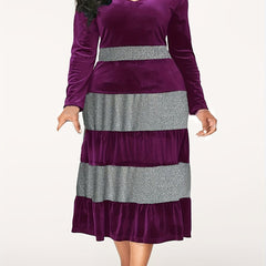  Glitter Colorblock V Neck Midi Dress