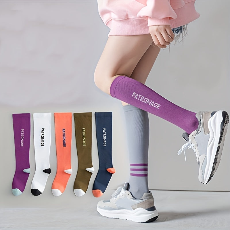 4 Pairs Letter Print Calf Socks Compression Knee High Socks Women's Stockings