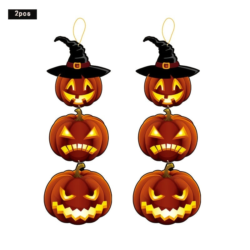 2pcs Halloween Pumpkin Paper Hanging Flag Decoration