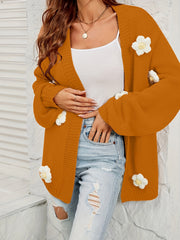  Casual Cardigan Women's Plus Floral Applique Lantern Sleeve