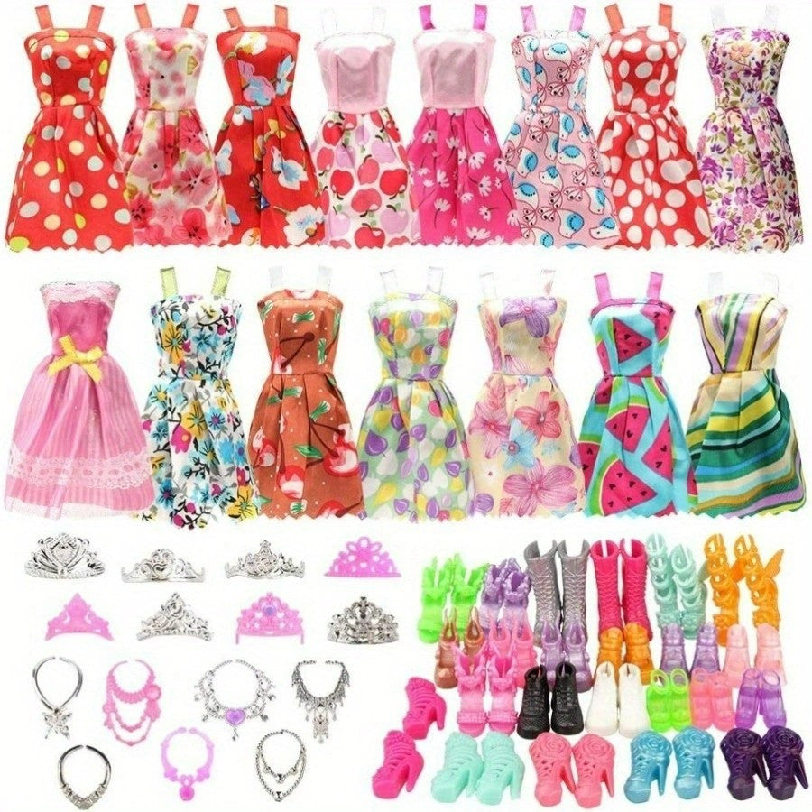 32pc Character Girl Doll Dress Up Set: Clothes, Shoes, Crowns, Necklaces