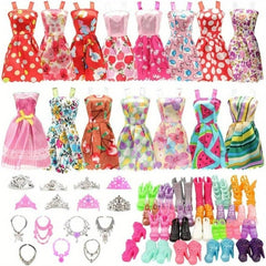 32pc Character Girl Doll Dress Up Set: Clothes, Shoes, Crowns, Necklaces