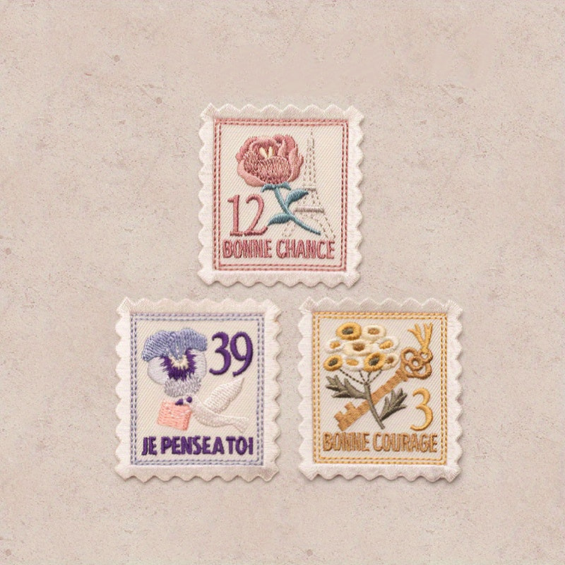 3pcs Retro Stamp Embroidery Self-adhesive Patch Clothing DIY Sticker