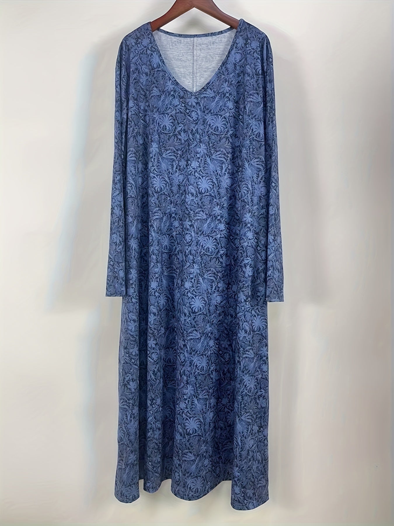  Floral Print Long Sleeve V Neck Dress With Pockets