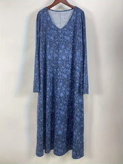  Floral Print Long Sleeve V Neck Dress With Pockets
