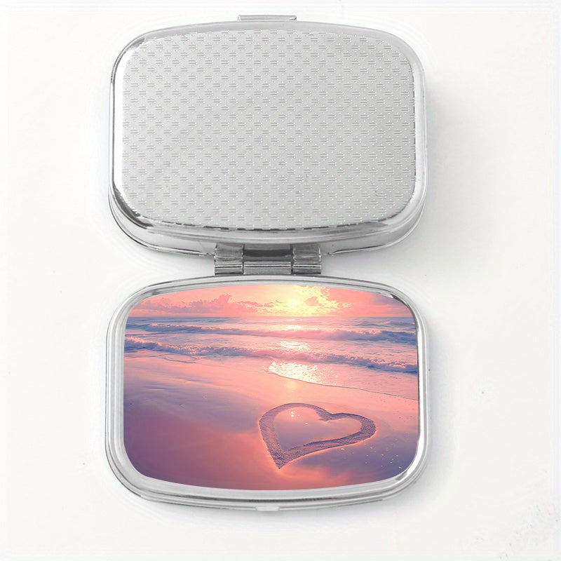 Romantic Beach Print Pattern Square Medicine Box Two Compartment Pill Box