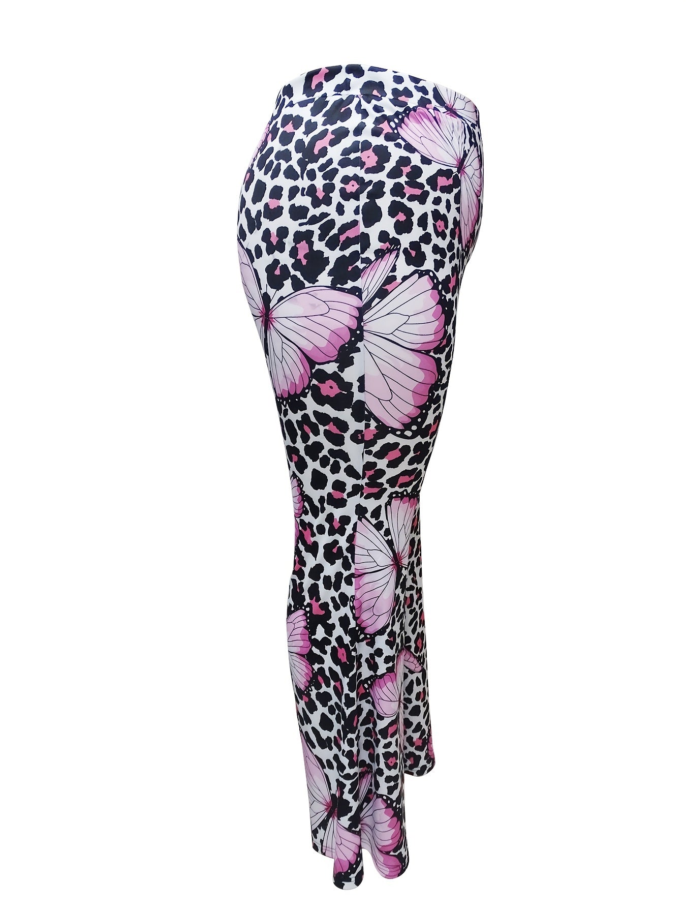 Butterfly & Leopard Print High Rise Flare Leg Pants