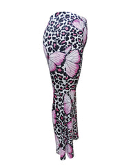 Butterfly & Leopard Print High Rise Flare Leg Pants