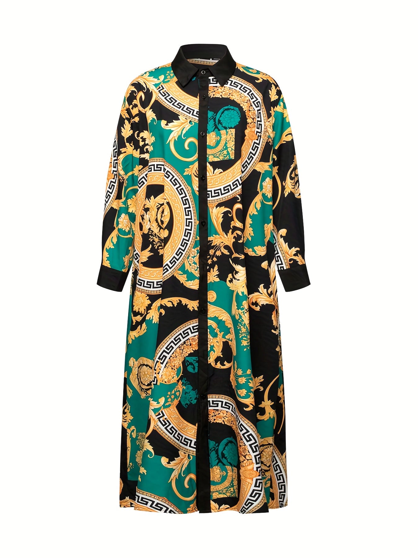  Paisley Print Long Sleeve Button Up Shirt Dress With Belt