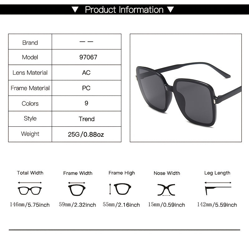 Gradient Square Sunglasses for Women, Large Frame Eyewear