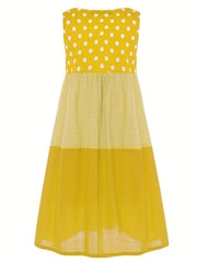 Boho Polka Dot Print Dress Round Neck Tank