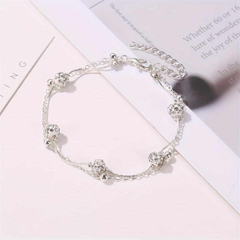 Men's Faux Diamond Crystal Anklet Double Layer For Unisex
