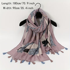 Vintage Plaid Tassel Scarf Dark Pink Shawl Boho Head Wrap