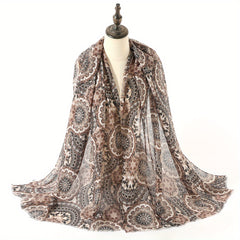 Boho Geometric Print Scarf Vintage Frayed Edge Shawl