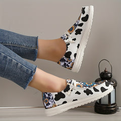 Women's Sunflower Canvas Shoes Round Toe Cow Print Loafers