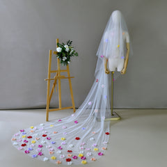 Romantic Floral Bridesmaid Veil for Weddings - Colorful Whimsical Print