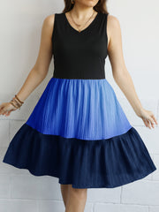  Casual Tank Dress Women's Plus Colorblock V Neck Slight Stretch Smock