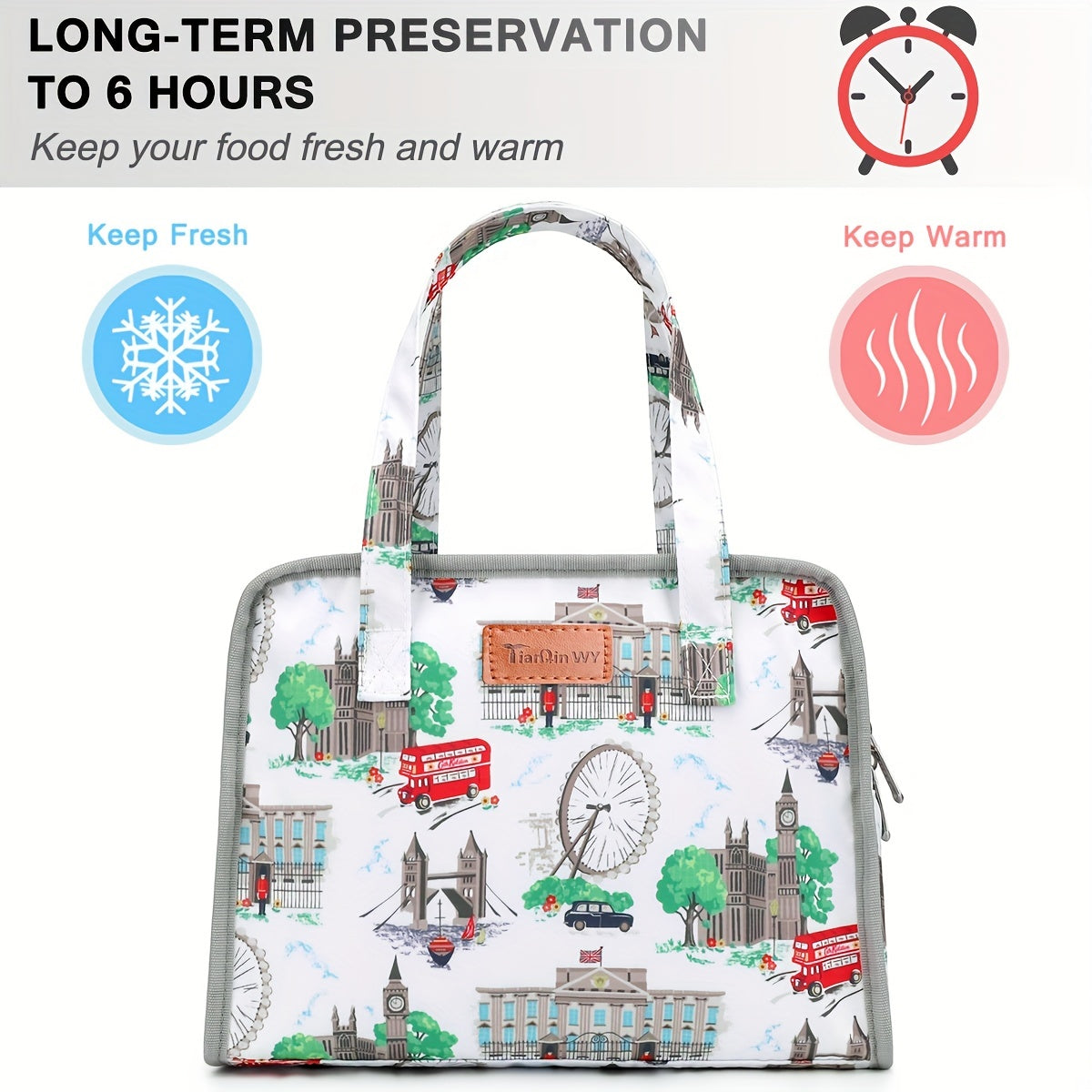 Floral Print Insulated Lunch Bag for Outdoor Picnics