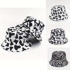 Cow Panda Print Bucket Hat Reversible Fisherman Cap for Women