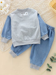 Boys Block Sweatshirt & Elastic Waist Jeans Street Style Casual Kids Clothes