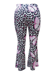 Butterfly & Leopard Print High Rise Flare Leg Pants