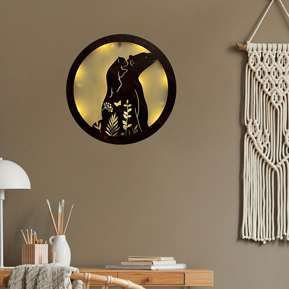 Children's Room LED Wall Clock Creative Light Retro Wooden Sign Decoration