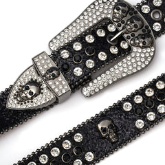 Rhinestone Rivet Punk Skull Head Unisex Western Cowboy Cowgirl Belt Bling