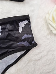  Satin Bat Print Cami Top & Panties Sexy Lingerie Set Women's Plus