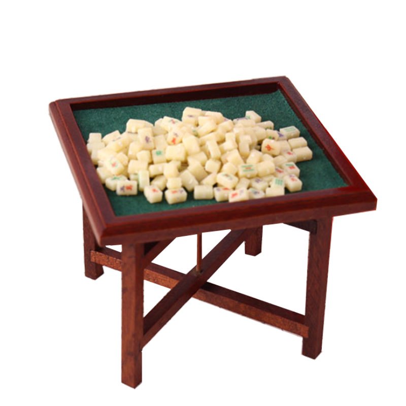 Mini Mahjong Set with Table and Stools for Dollhouses