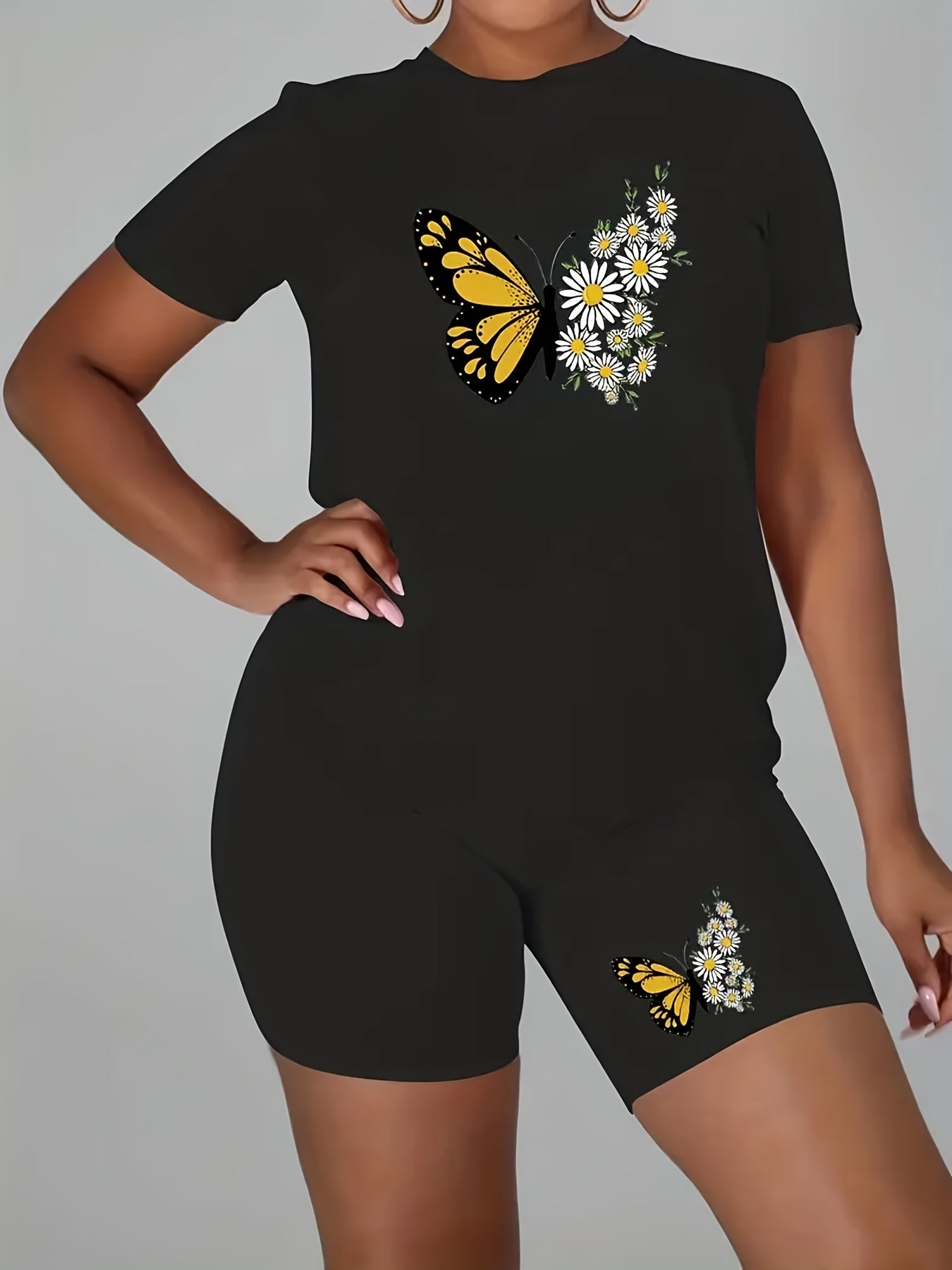  Butterfly Print Tee & Shorts 2 Piece Set