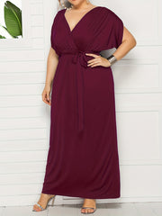  Solid Bat Sleeve Maxi Dress With Belt