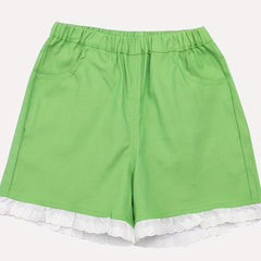 Kid Girls Casual Shorts Lace Trimming Elastic Waist Shorts With Pocket