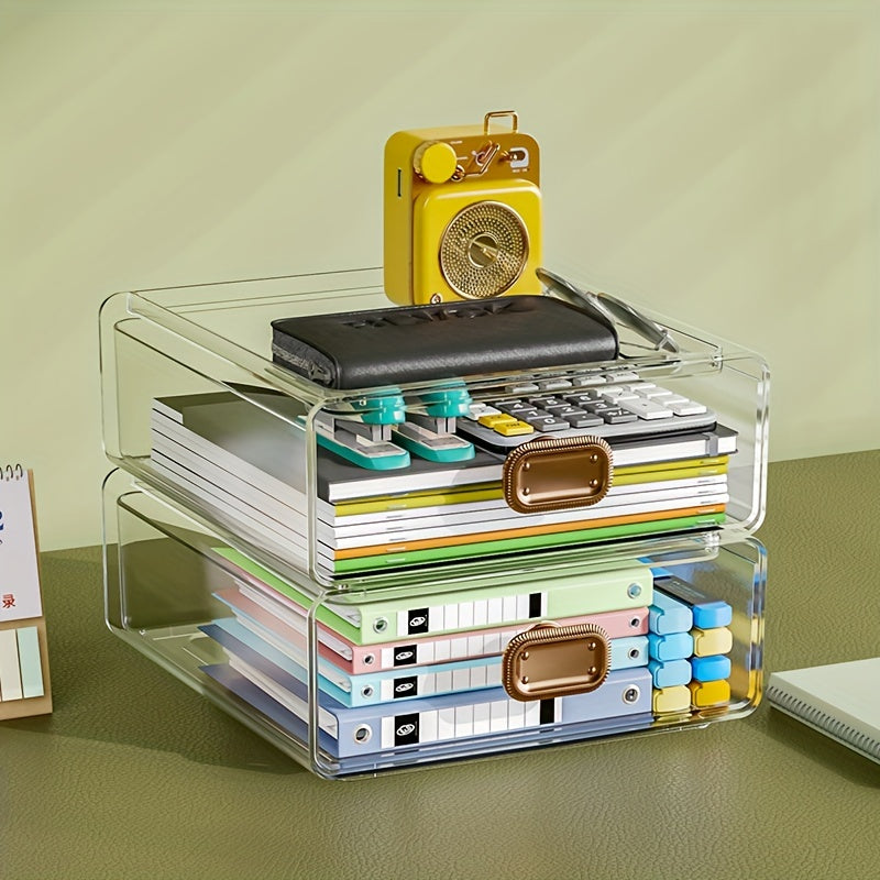 Stackable Desktop Storage Box for Cosmetic and Office Supplies