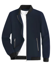 RQ Zipper Long Sleeves Jacket Stand Collar Windproof Slim Fit