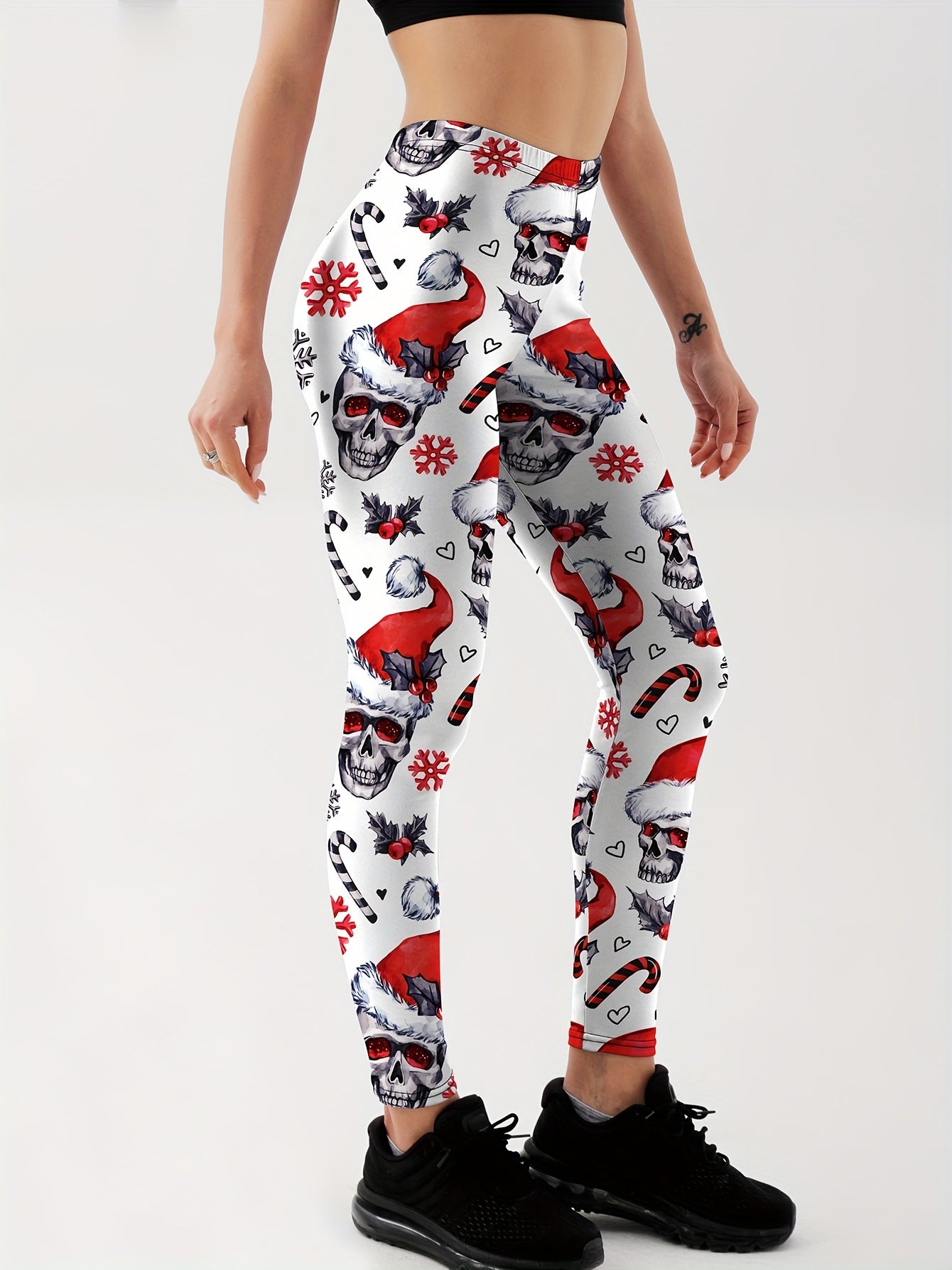 Christmas Skull Print Yoga Pants High Stretch Leggings