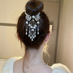 Rhinestone Banana Clip Flower Tassel Hair Clip Prom Party