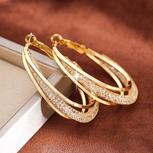Twisted Hoop Earrings with Zircon Inlay for Pierced Ears