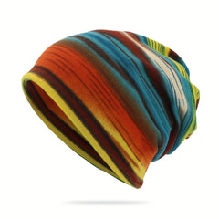 Unisex Stripe Beanie Cap Plush Warm Knit Hat Casual Outdoor Hip Hop Skull Hats
