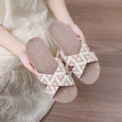 Women's Cross Strap Linen Slides Comfortable Open Toe Slip On Shoes