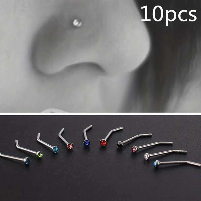 10pcs Stainless Steel 1.8mm Curved Nose Nail Ring Body Jewelry for Men