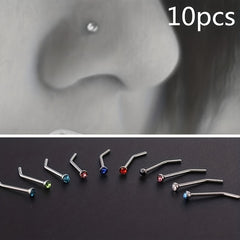 10pcs Stainless Steel 1.8mm Curved Nose Nail Ring Body Jewelry for Men