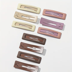 10pcs Rectangle Hair Clips Girls Metal Snap Barrettes Decorative Hairpins