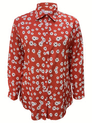  Daisy Print Blouse Long Sleeve Turn Down Collar Button Up